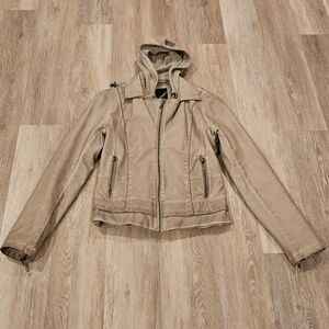 Women's size small collection b beige faux leather jacket with zippered out hood